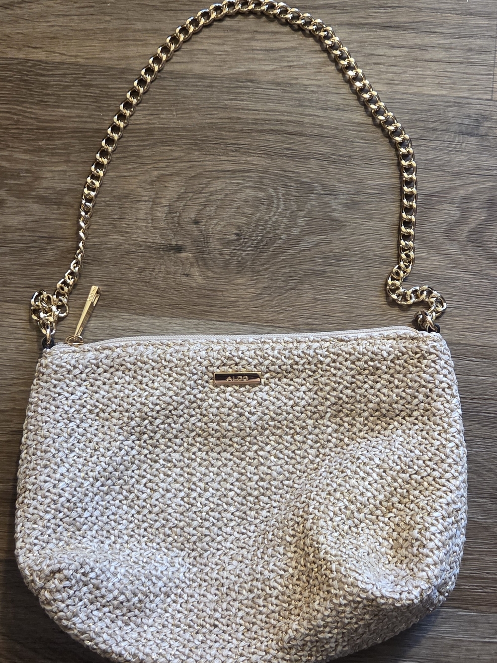 ALDO Woven Cream Shoulder Bag with Gold Chain Strap
